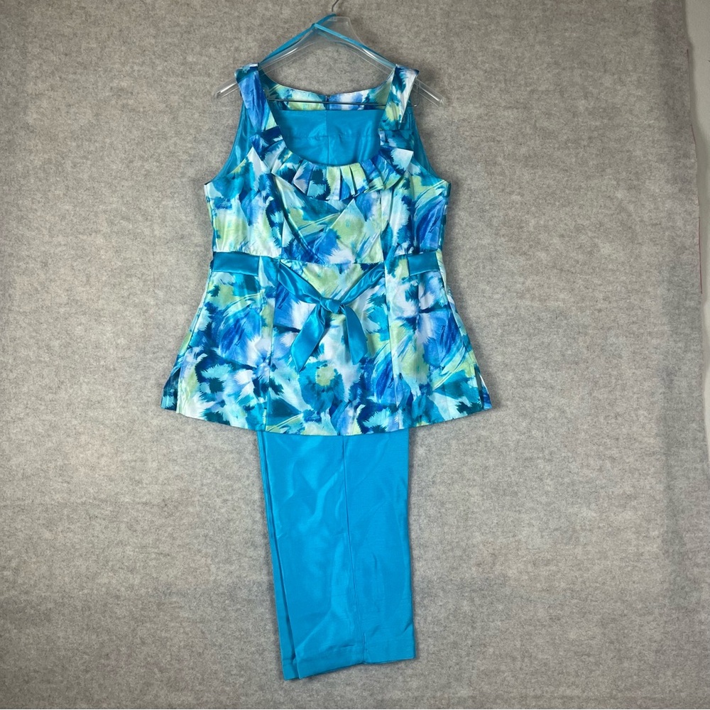 Studio 1 Spring Floral Sleeveless Top and Blue Pants Set